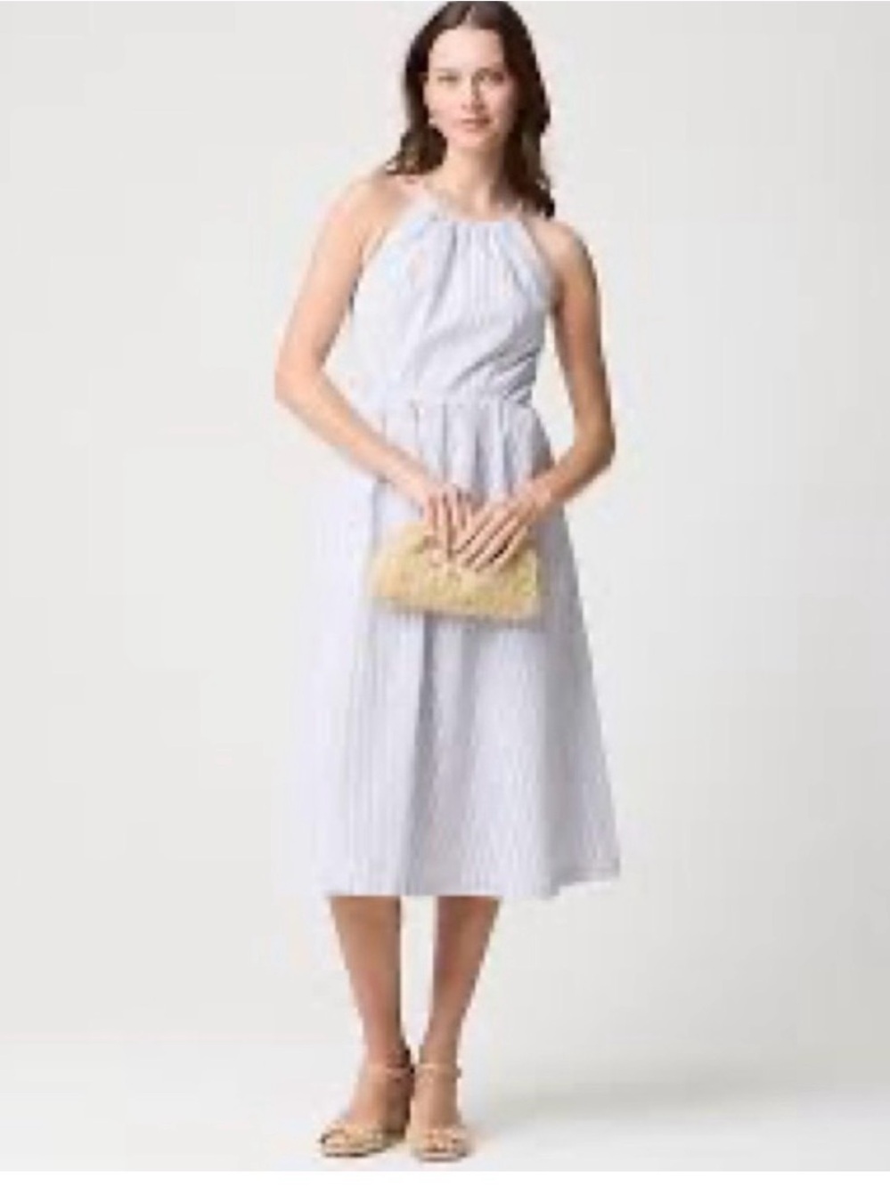 J. Crew Factory Women’s Strappy Seersucker Striped Midi Halter Dress Like New 12